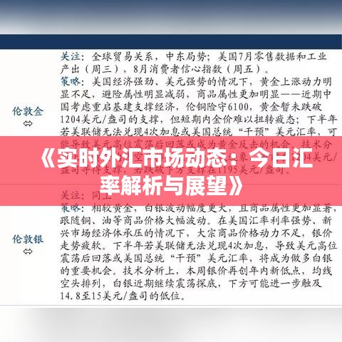 《实时外汇市场动态：今日汇率解析与展望》