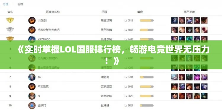 《实时掌握LOL国服排行榜，畅游电竞世界无压力！》
