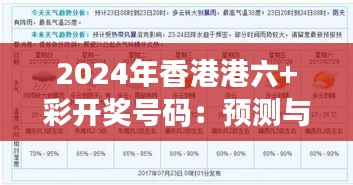 2024年香港港六+彩开奖号码：预测与启示，彩市的新风向标