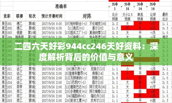 二四六天好彩944cc246天好资料：深度解析背后的价值与意义