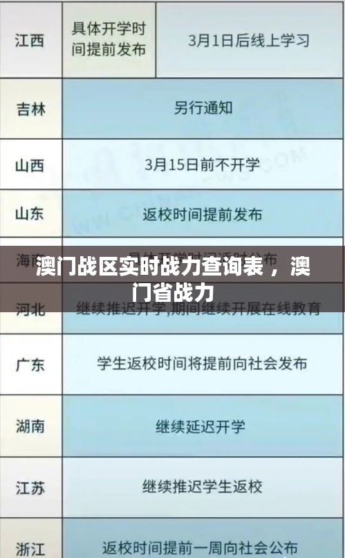 澳门战区实时战力查询表 ，澳门省战力