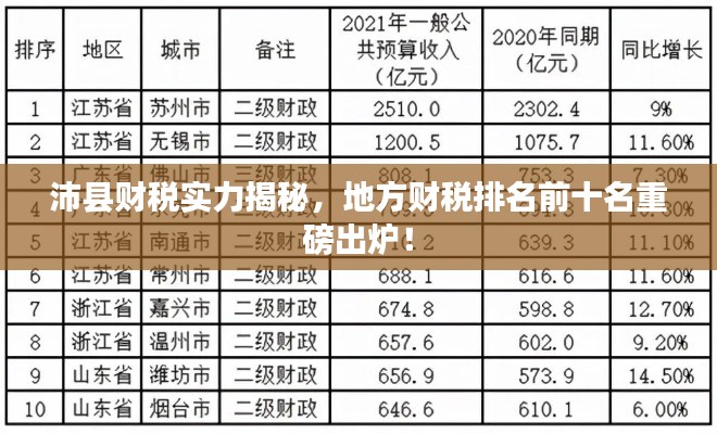 沛县财税实力揭秘，地方财税排名前十名重磅出炉！