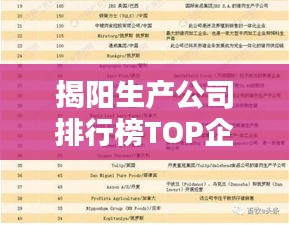 揭阳生产公司排行榜TOP企业一览