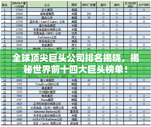 全球顶尖巨头公司排名揭晓，揭秘世界前十四大巨头榜单！