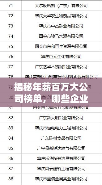 揭秘年薪百万大公司榜单，哪些企业荣登榜首？