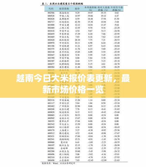 越南今日大米报价表更新，最新市场价格一览