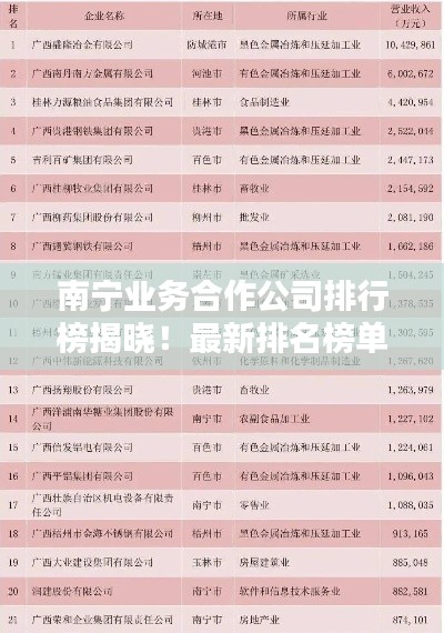 南宁业务合作公司排行榜揭晓！最新排名榜单抢先看