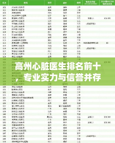 高州心脏医生排名前十，专业实力与信誉并存！