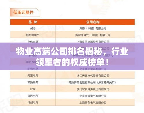物业高端公司排名揭秘，行业领军者的权威榜单！