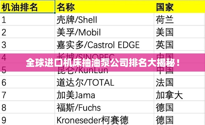 全球进口机床抽油泵公司排名大揭秘！