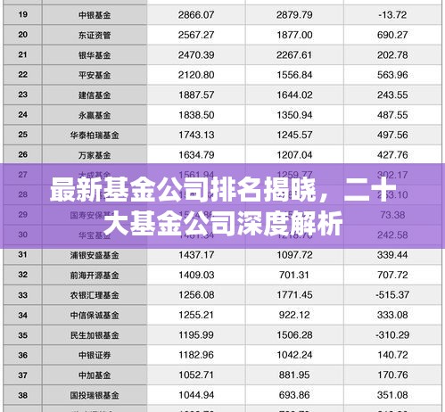 最新基金公司排名揭晓，二十大基金公司深度解析