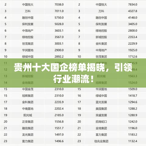 贵州十大国企榜单揭晓，引领行业潮流！