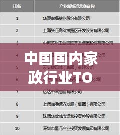 中国国内家政行业TOP10排名榜单揭晓!