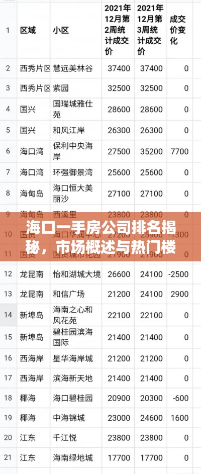 海口一手房公司排名揭秘，市场概述与热门楼盘盘点